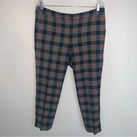 Talbots Wool Blend Trouser Straight Leg Ankle Red Blue Check Ankle Bows 10 - Picture 1 of 11